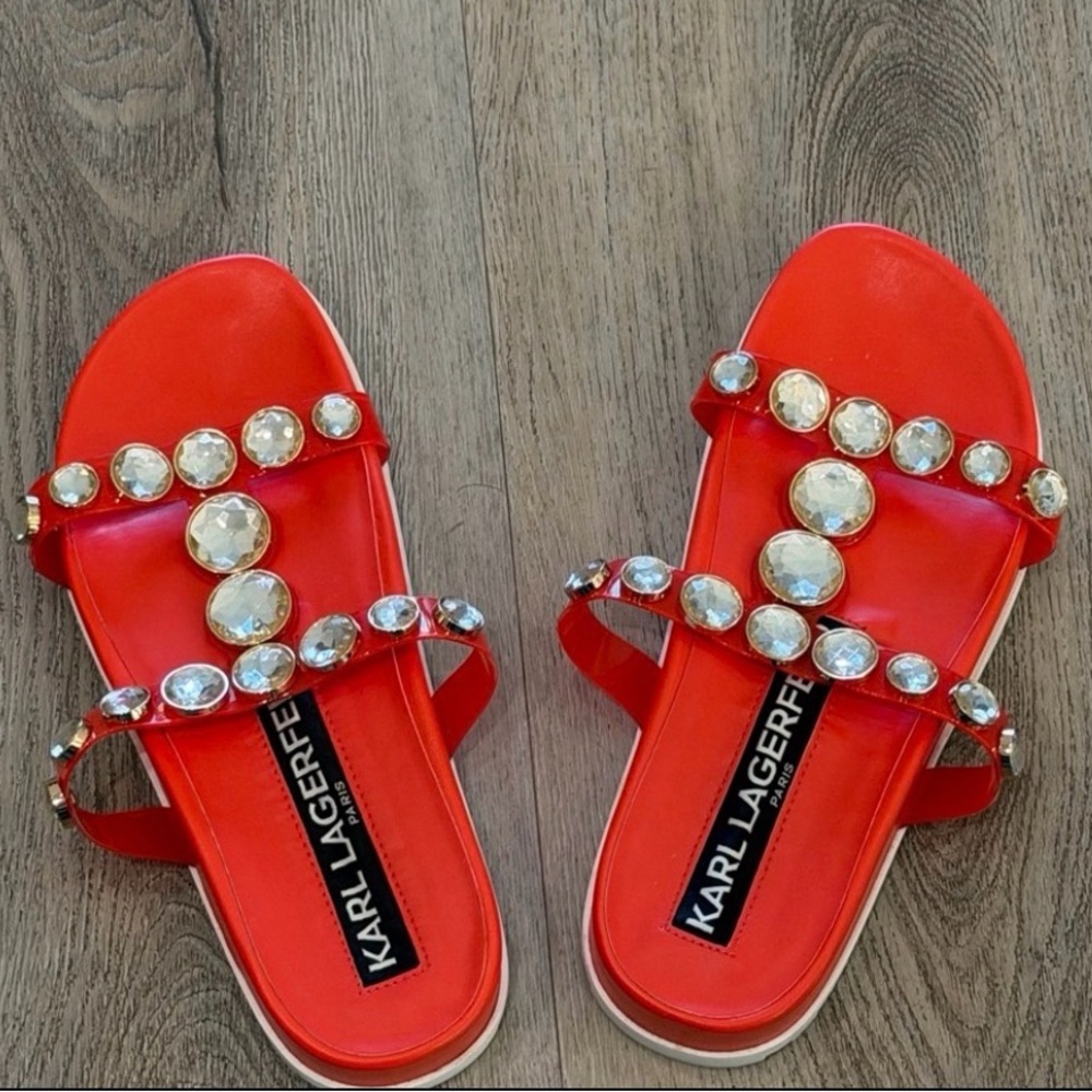 Karl Lagerfeld Vibrant Orange/Red Crystal Sandals